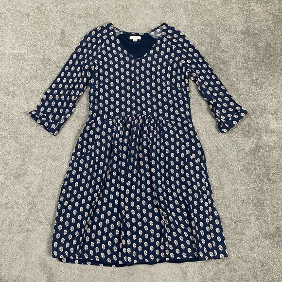 Garnet Hill Size 00 Navy Floral Shift Dress Pockets 3/4 Sleeve Viscose - Picture 1 of 6